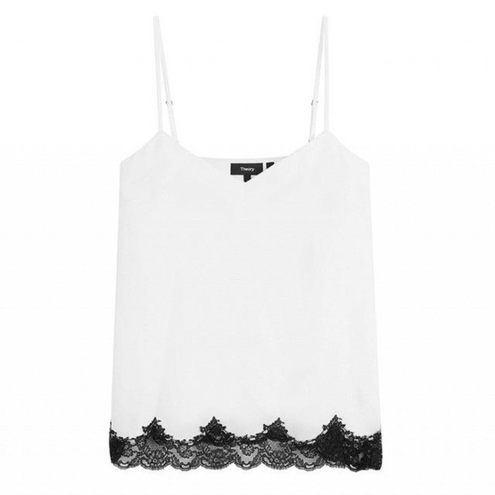 Theory White Camisole with Black Lace Hem